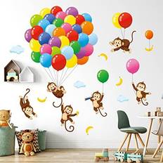 Decowall SG-2202 Balloons Monkey Stickers Cartoon Monkeys Baby