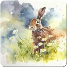 Brown Coasters Warren Reed Hare And Daisies Watercolour Coaster 4pcs
