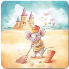 Yellow Coasters Warren Reed Mouse On A Beach Holiday Set of 4 Coaster 4pcs