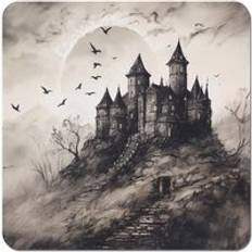 Grey Coasters Warren Reed A Realistic Ink Drawing Of A Haunted Coaster 4pcs