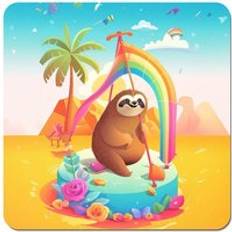 Yellow Coasters Warren Reed Sloth On A Beach Holiday Set Coaster 4pcs