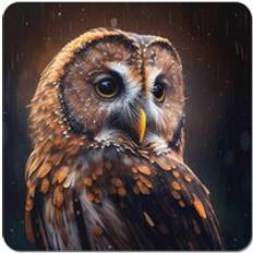 Brown Coasters Warren Reed Tawny Owl Face Splashart Dark Background Coaster 4pcs