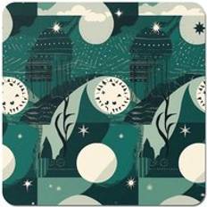 Green Coasters Warren Reed Abstact Green Cream Moon Stars Coaster 10.2cm 4pcs