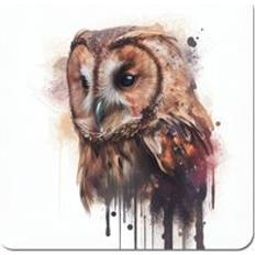 Brown Coasters Warren Reed Tawny Owl Face Splashart Light Background Coaster 4pcs
