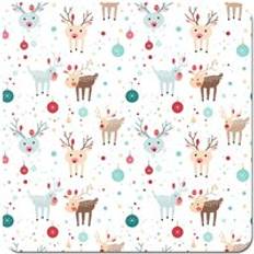 White Coasters Warren Reed Happy Reindeer With Christmas Lights Coaster 4pcs