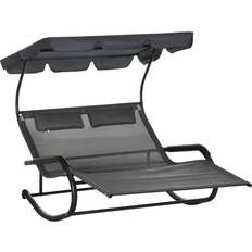 Solsängar Utemöbler på rea OutSunny Dubbel Solsäng Gungfunktion Soltak 200 x 139 x 140 cm Mörkgrå