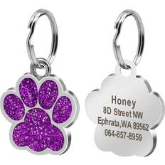 Pets XZGSTORE Purple Bling Glitter Paw Round Personalized Dog ID
