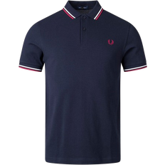 3XL - Homme Polos Fred Perry Twin Tipped Polo Shirt - Navy/Snow White/Burnt Red