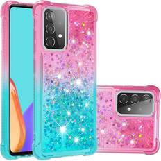 Skalo Samsung A52/A52s Kvicksand Glitter Hjerter TPU Cover Pink-Turkis