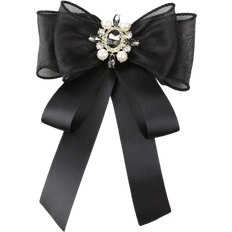 Polyester Bow Ties Shein 1pc Ladies' Pure Color Faux Pearl & Rhinestone & Faux Pearl Decor Fashion Bowtie Perfect For Daily, Outdoor Or Party Decoration Elegant