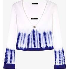 Clothing Maje Womens Blanc Tie-dye top and Cardigan Ribbed-knit Two-piece set