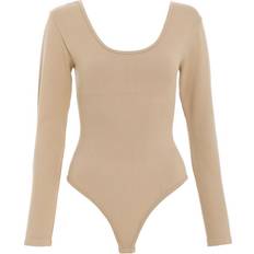 Beige Bodysuits Quiz Womens Stone Seamless Long Sleeve Bodysuit Nylon