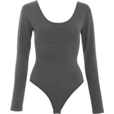 Grey - Women Bodysuits Quiz Womens Grey Seamless Long Sleeve Bodysuit Nylon