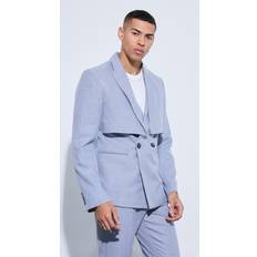 Gray - Men Blazers boohooMAN Mens Flannel Overlay Detail Slim Fit Blazer Grey