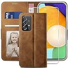 Samsung Galaxy A52 Wallet Cases Yatwin YATWIN Kompatibel med Samsung Galaxy A52s/A52 5G fodral, flip plånbok läderfodral med härdat glas skärmskydd och kortplats ställ telefonfodral skal för Samsung A52s/A52 5G brun