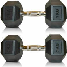 2 x 7.5 kg Viper Hex Dumbbells Cast Iron Weights Hexagonal Dumbbell Rubber Encased Gym Fitness Sold in Pairs