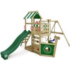 Wooden climbing frame SeaFlyer with swing set and slide, Playhouse on stilts for kids with sandpit, climbing ladder & play-accessories