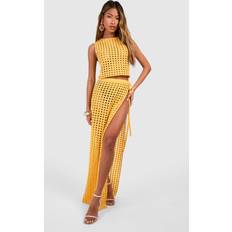 Gold Skirts boohoo Womens Thigh Split Crochet Maxi Skirt Gold