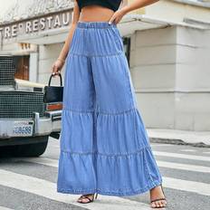 Silke/Siden Jeans Shein Casual Outfit With Silk-Like Pleated Top And Fashionable Wide-Leg Jeans