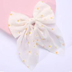 Shein 1pc White Daisy Hair Bow For Girls,Flower Pattern Bow Hair Clip With Tail,Elegant Alligator Clip