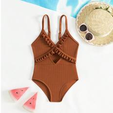 Bruna Baddräkter Barnkläder Shein Baby Girl Simple Ruffle & Hollow Out Detailed Halter Swimsuit With Beachy Trimmings, Summer
