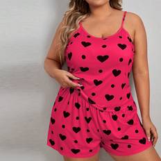 Stretch - Women Sleepwear Shein Ladies" Plus Heart Print Cami Top And Shorts Pajama Set