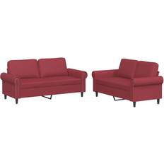 Röda - Soffgrupper Soffor vidaXL Soffgrupp Med Dynor 2 Delar Vinröd Konstläder Soffa 3-sits