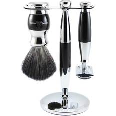 Edwin Jagger 3pc Diffusion Ebony Shaving Set DE Razor Synthetic Fiber