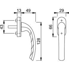 Aluminium Fenstergriffe Hoppe Fenstergriff 0710/U26 N10A,F1, 7x37, o.Schrauben