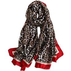 Leopard Scarfs alice Women Fashion Leopard Print Silky Satin Scarf Shawl Head Wrap Burgundy