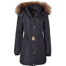 Coats Jackets for Women Down Alternative Parka Longer Winter Puffer Coat with Fur Hood Black 2X