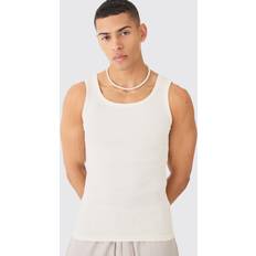 Beige - Men Tank Tops boohooMAN Basic Muscle Fit Ribbed Vest - Cream