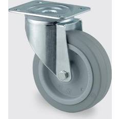 Möbelhjul Tente Drejeligt hjul m/ bremse, grå elastisk gummi, Ø160 mm, 300 kg, DIN-kugleleje, med plade Byggehøjde: