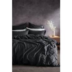 Lazy Linen 'Pure Washed Linen' Duvet Cover Black