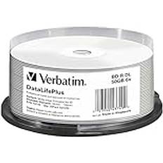 Verbatim BD-R DL Blu-ray Rohlinge 50 GB, Blu-ray-Disc mit 6-facher Schreibgeschwindigkeit, 25er-Pack Spindel, großflächig bedruckbar, Blu-ray-Disks für Video- und Audiodateien