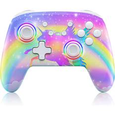 Game Controllers NexiGo Controller for Switch/Switch Lite/OLED, Bluetooth Wireless Controllers for Nintendo Switch with Vibration, Motion, Turbo and LED Light, Gift for Gamer Girls Boys Violet Unicorn