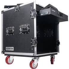 Studio Equipment Sound Town 12U PA DJ Pro Audio Rack/Road ATA Case with 11U Slant Mixer Locking Drawer Side Table 20’’ Rackable Depth and Casters Pro Grade STMR-12TD2