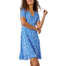 Roman Floral Print Wrap Dress - Blue