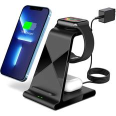 Aukvite 3 in 1 Wireless Charging Station for iphone 15, Fast Wireless Watch Charger Dock for iWatch 9 Series and Air Pods, Phone Charger Stand Compatible with,iPhone 14 Series Samsung S23 Black