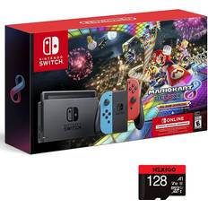 Nintendo 2021 Switch Console Family Holiday Bundle Neon Mario, 6.2" Touchscreen LCD Display, Bluetooth NexiGo_ 128GB MicroSD Card Bundle