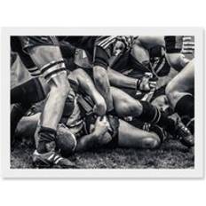 White Framed Art ARTERY8 B&W Rugby Match Close Up Scrum Teams HDR A4 Framed Art