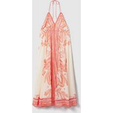 Midi Dress - Orange Dresses Reiss Delilah Placement Print Halterneck Maxi Coral/Cream