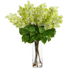 Glass Artificial Plants Nearly Natural Green Lilac Arrangement with Cylinder Glass Artificial Plant