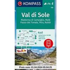 Compasses Kompass-Karten KOMPASS Wanderkarte 119 Val di Sole, Madonna di Campiglio, Malè Passo del Tonale, Peio, Rabbi 1:35000: 4in1 Wanderkarte mit Panorama und Aktiv Guide Skitouren. KOMPASS-Wanderkarten, Band 119