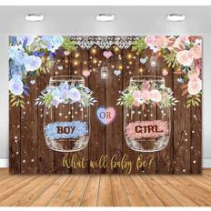 5*3 ft,Wishing Bottle Gender Reveal Backdrop Boy or Girl What Will Baby Be Rustic Floral Wooden Photography Background