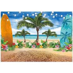 Summer Beach Ocean Photography Backdrops Blue Sky Seaside Surfboard Tropical Palm Trees Luau Kids Girl 1st Birthday Party Decor Baby Shower 5x3ft