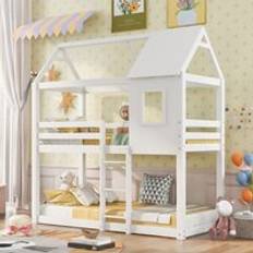 Childbeds Kid's Room on sale Abrihome Bed, Children Cabin Bed, Single Bed for Kids, Twin Sleeper, Pine Wood,3FT-White