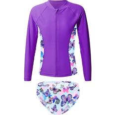 Purple Swimwear Tiaobug Kid's Rash Guard Swimsuit Sets - Purple