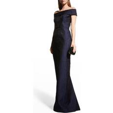 Teri Jon Jacquard Column Gown - Navy