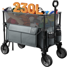 Utility Wagons EPOWP 8 Cu.Ft. Extra Large Collapsible Folding Wagon Carts, Heavy Duty Outdoor Camping Utility Wagons w/ Extended Height, Cup Holders Grey
